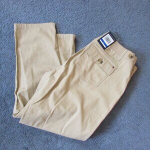 NWT Tommy Hilfiger Large Tan Zip Fly Elastic Sides Crop Pants